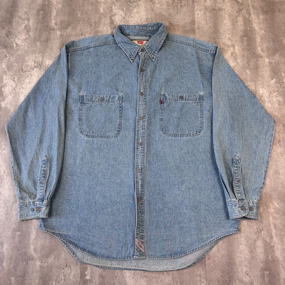 Vintage Levis Denim Shirt Mens XL Blue Button Down Red Tab Workwear 1990s